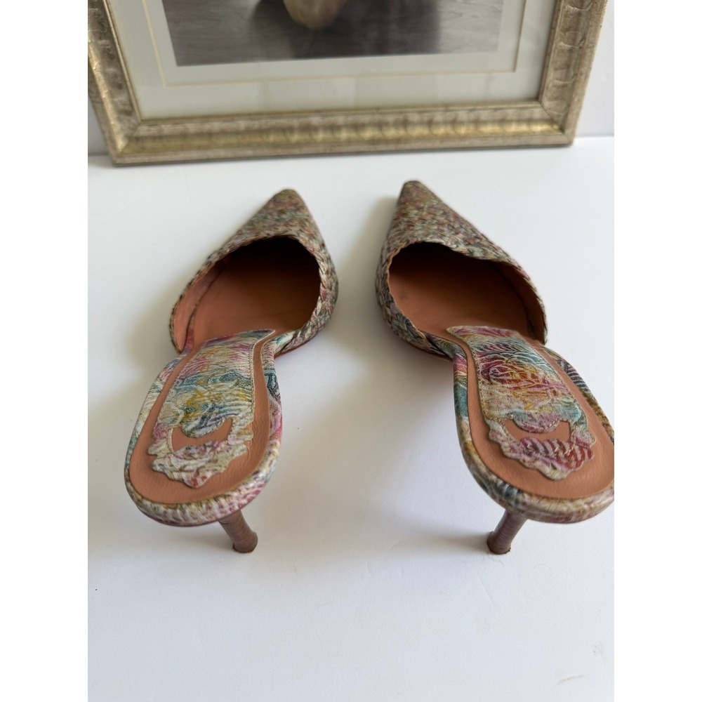 Mikaela Woven Leather Floral Pointed Toe Mules Multicolored Stiletto Heels - Picture 10 of 12